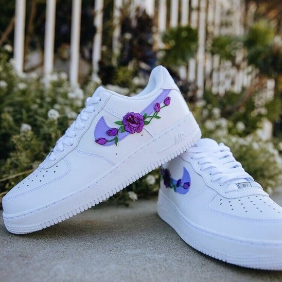 Nike Air Force 1 Custom Low Purple Small Rose Floral White Shoes Mens Women Kids main image 8